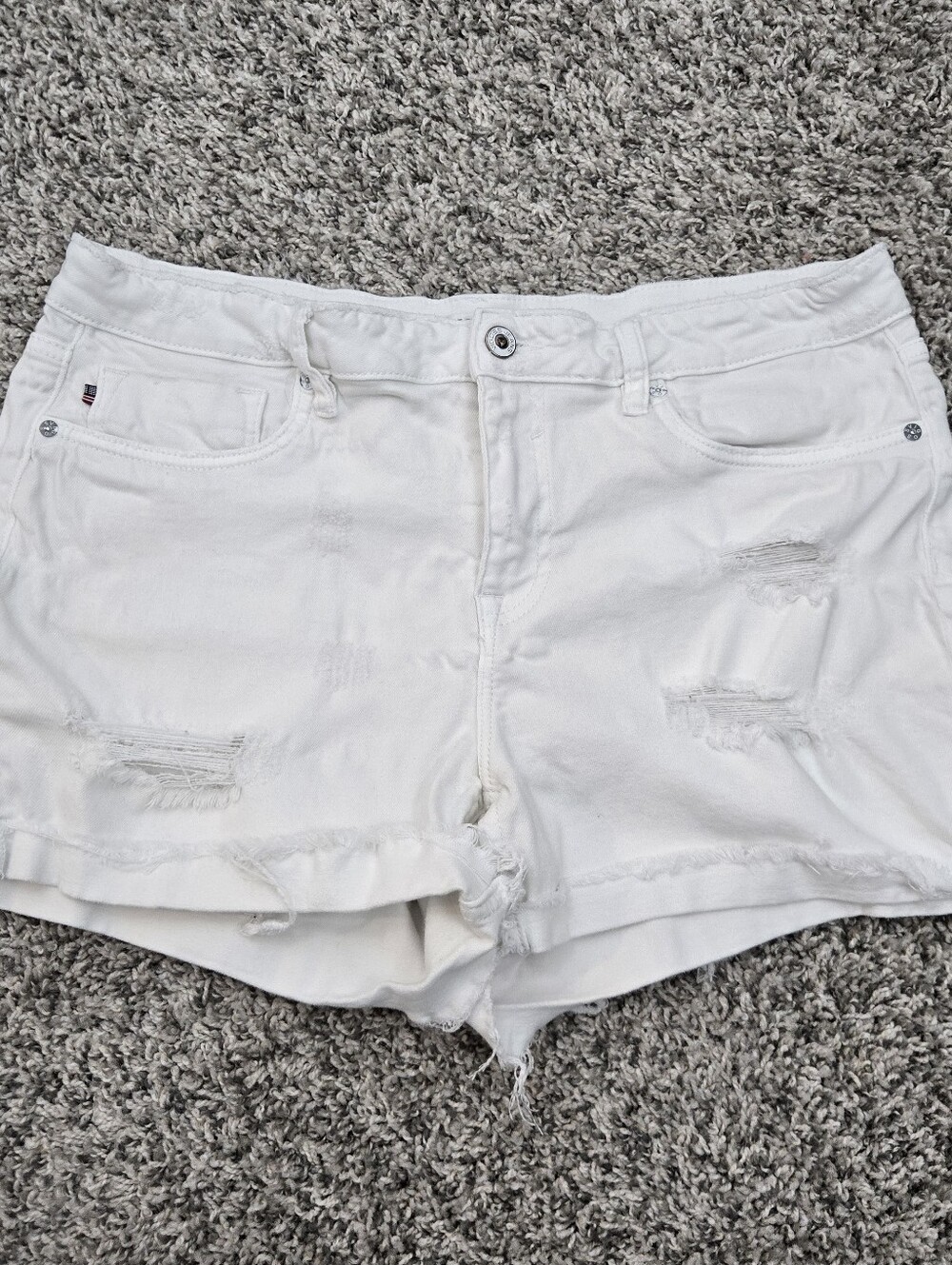 White Vigoss Marley Mid Rise Cuffed Distressed Shorts